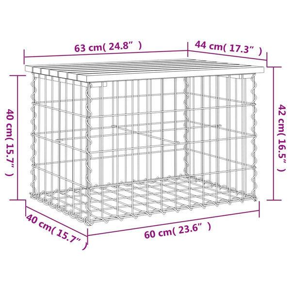 Gartenbank Gabione Kiefer Massivholz 63cm