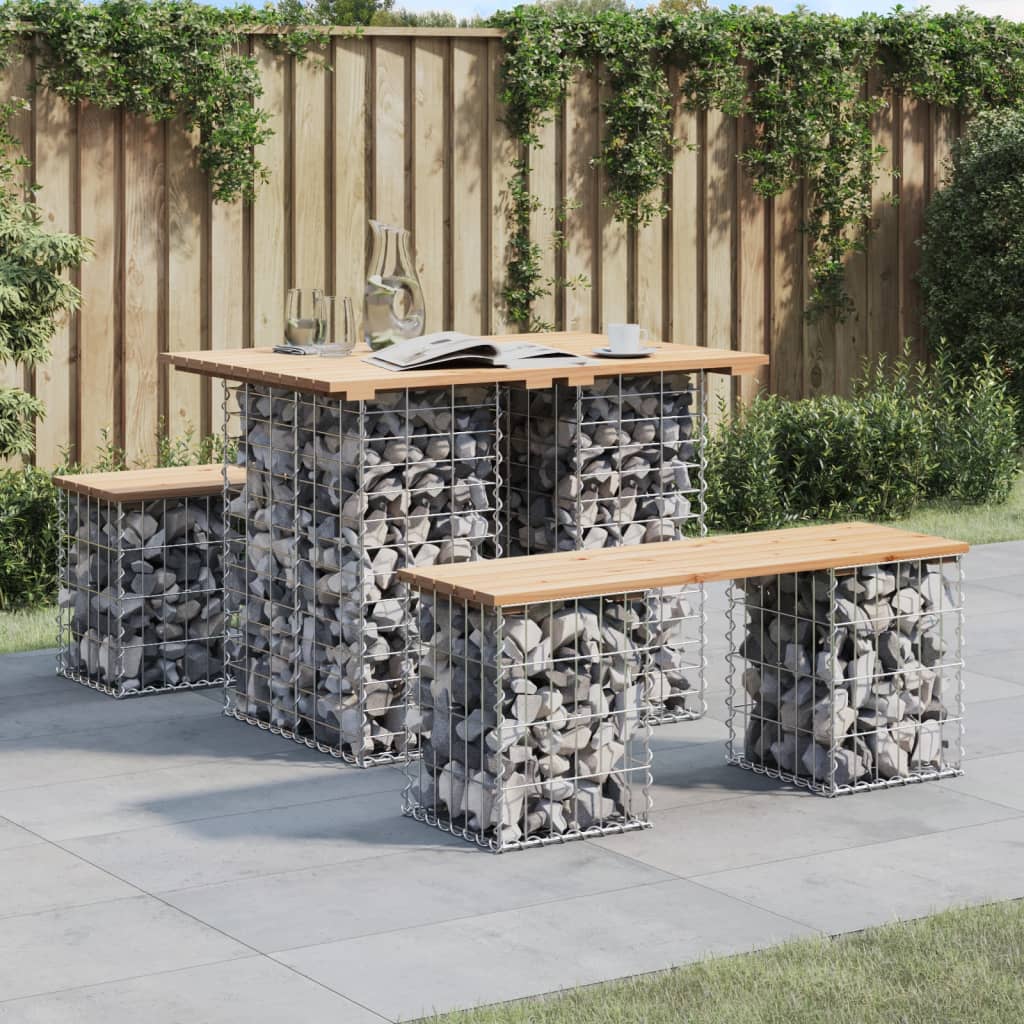 Gabionen Gartentisch 100x70cm Kiefer Massivholz