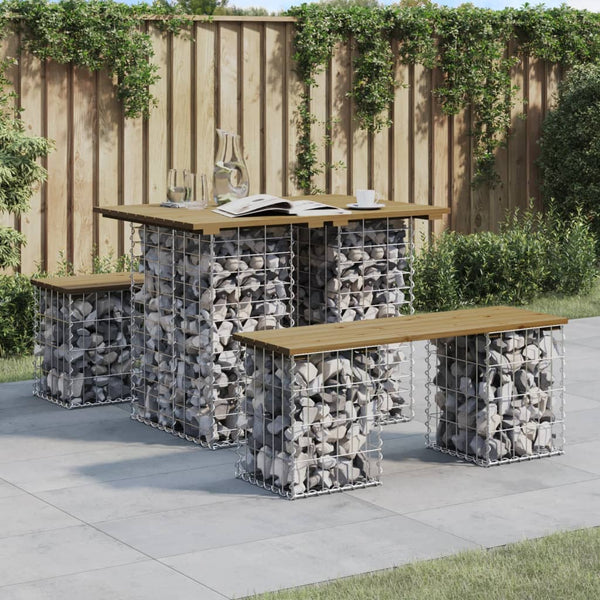 Gabionen Gartentisch 100x70cm Imprägniertes Kiefernholz