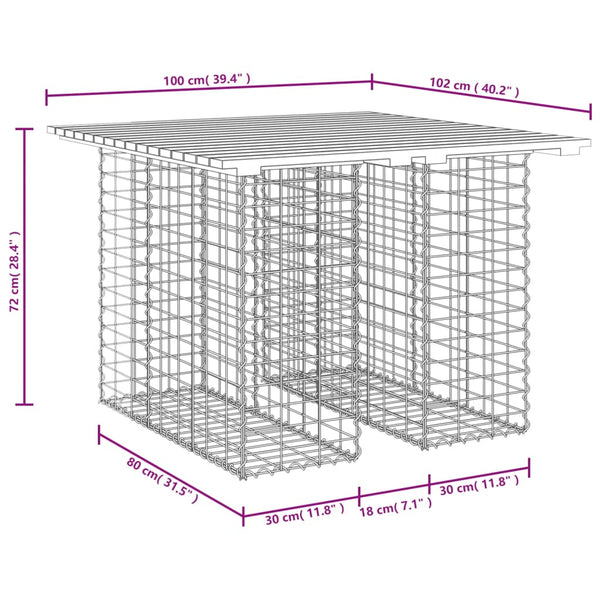 vidaXL Table de jardin en gabion 100x102x72 cm Bois massif douglas