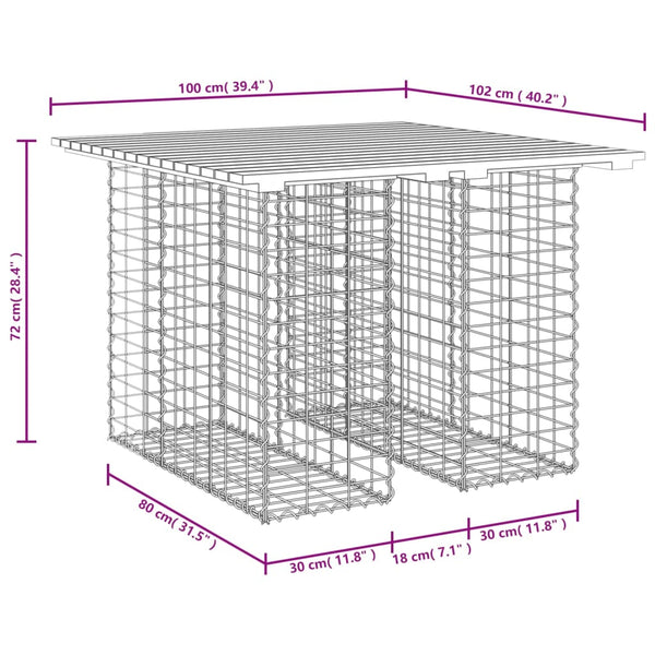 Gabionen Gartentisch 100x102 cm Kiefer Imprägniert