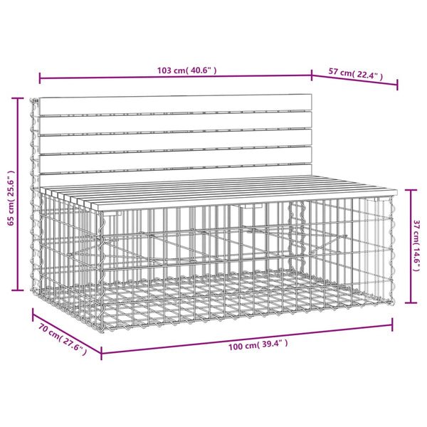 Gabionenbank 103cm Kiefer Massivholz Gartenbank