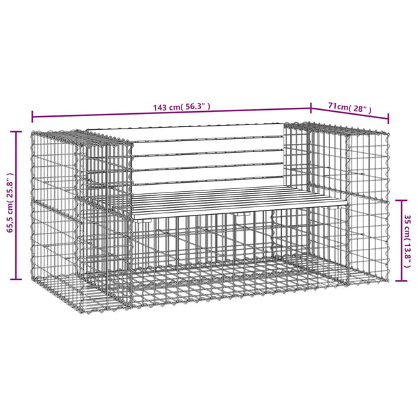 Gabionenbank 143 cm Kiefer Massivholz