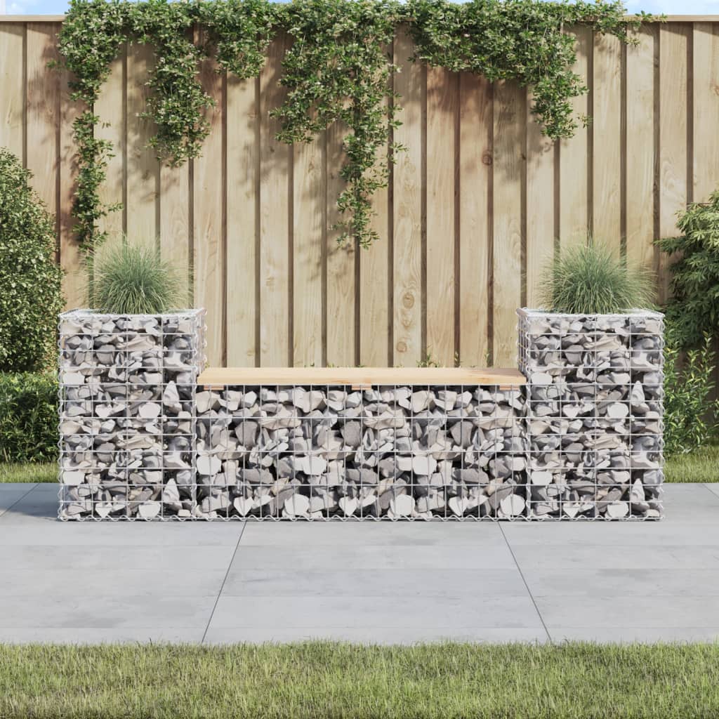 Gartenbank Gabione Kiefer Massivholz 183cm