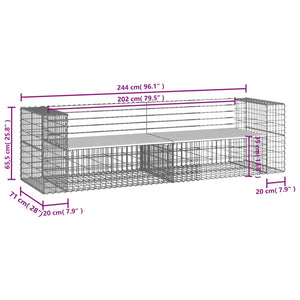 Gartenbank Gabione 244cm Kiefer Massivholz