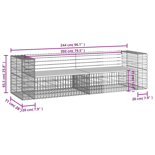 Gartenbank Gabione 244cm Kiefer Massivholz