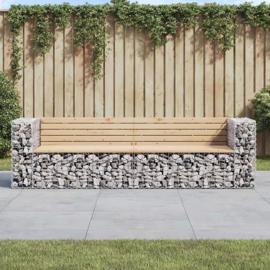 Gartenbank Gabione 244cm Kiefer Massivholz