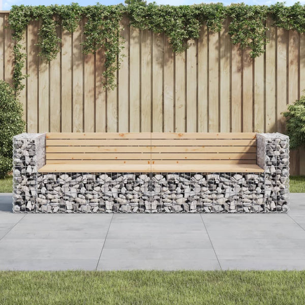 Gartenbank Gabione 244cm Kiefer Massivholz