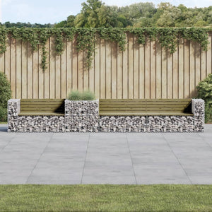 Gartenbank mit Gabione aus Kiefernholz