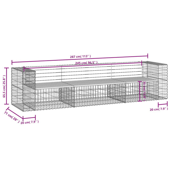 Gabionen Gartenbank 287cm Kiefer Massivholz