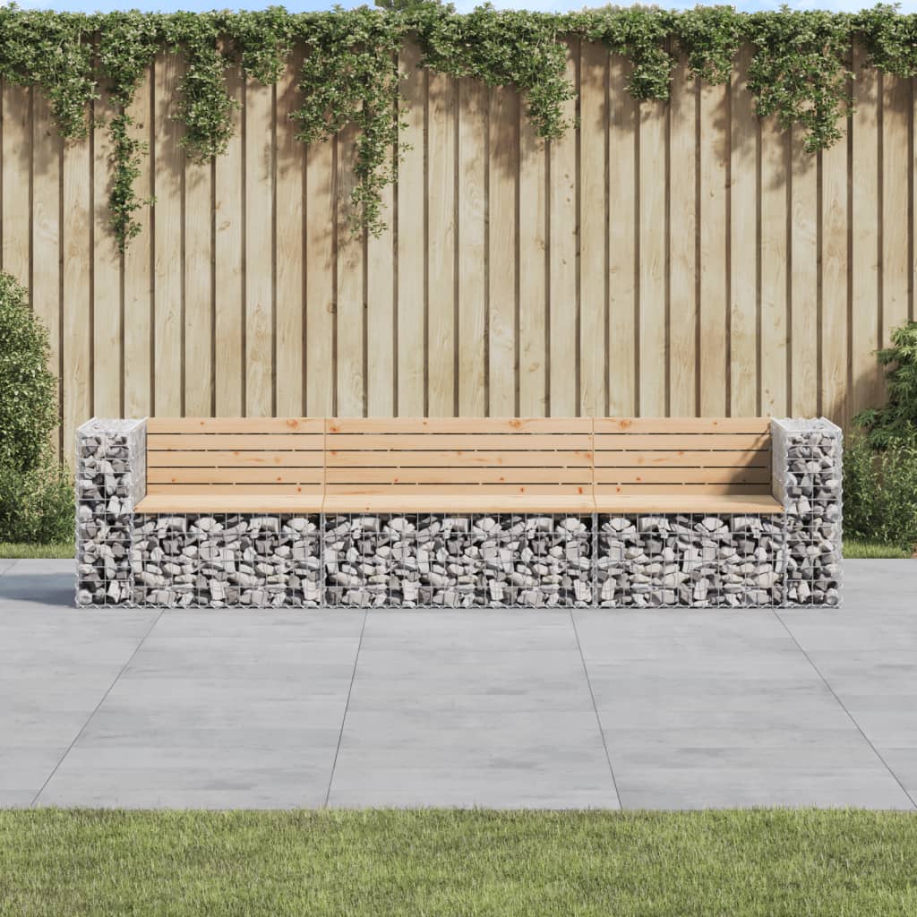 Gabionen Gartenbank 287cm Kiefer Massivholz