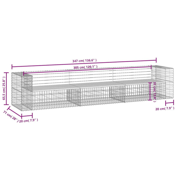 Gartenbank Gabione Kiefer Massivholz 347cm