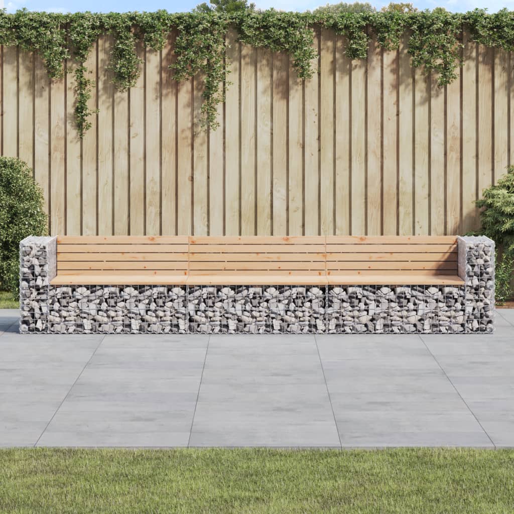Gartenbank Gabione Kiefer Massivholz 347cm