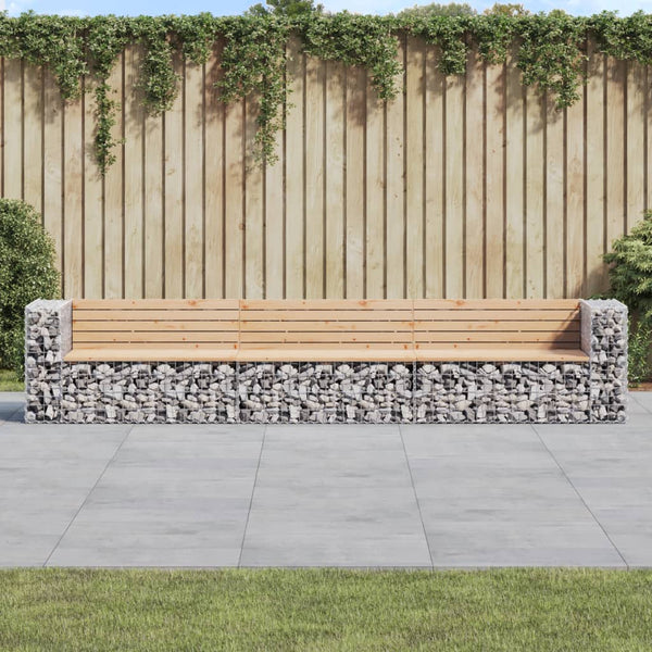 Gartenbank Gabione Kiefer Massivholz 347cm