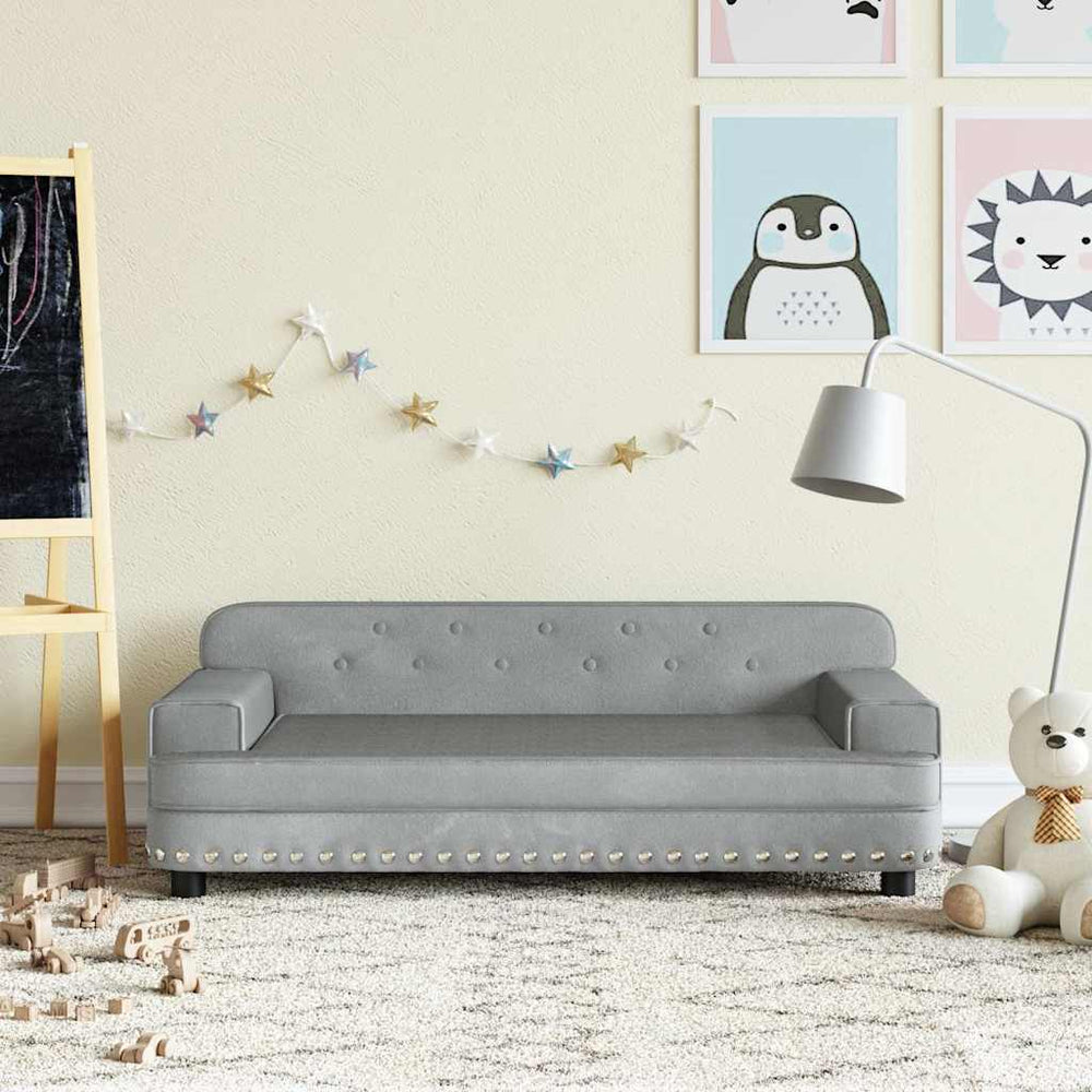 Kindersofa Hellgrau Samt 90 cm