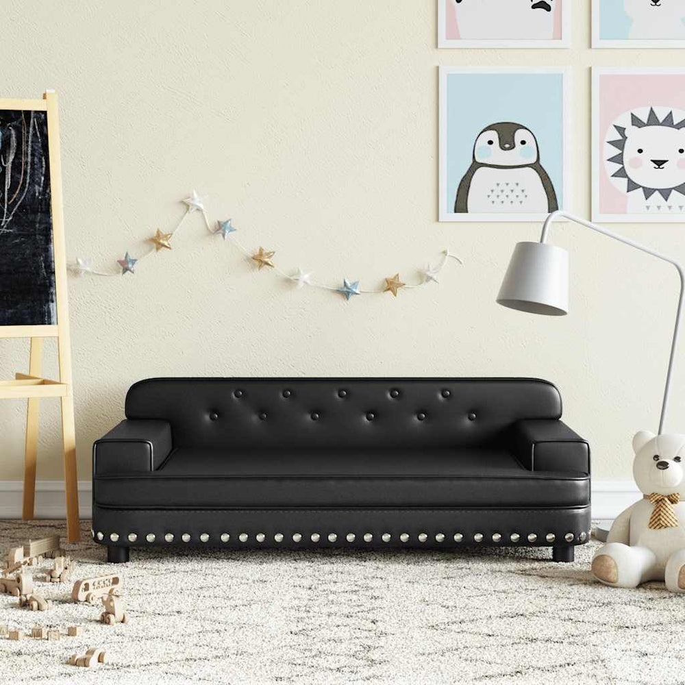 Schwarzes Kindersofa aus Kunstleder, 90cm