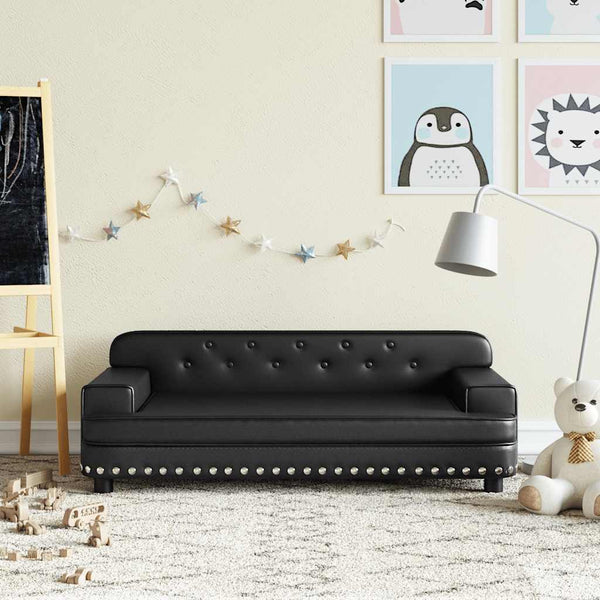 Schwarzes Kindersofa aus Kunstleder, 90cm
