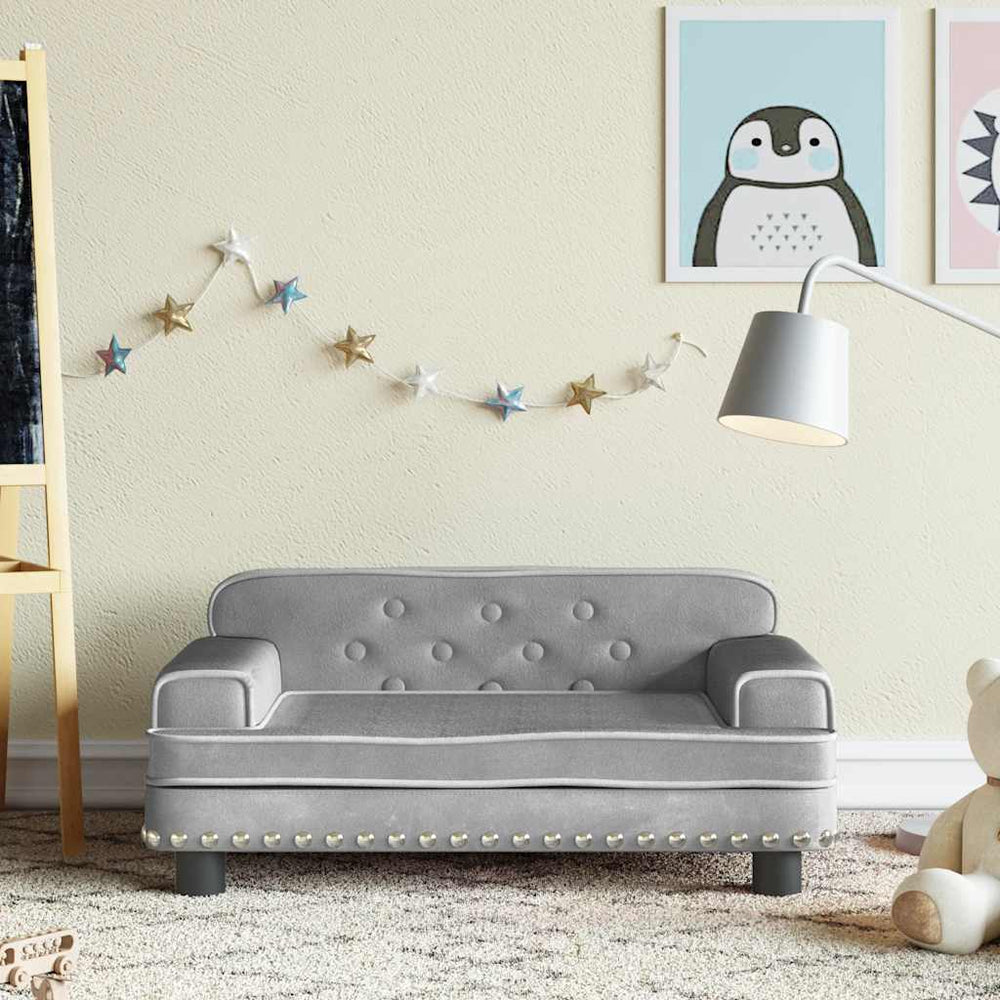 Kindersofa Hellgrau Samt 70x45x30 cm