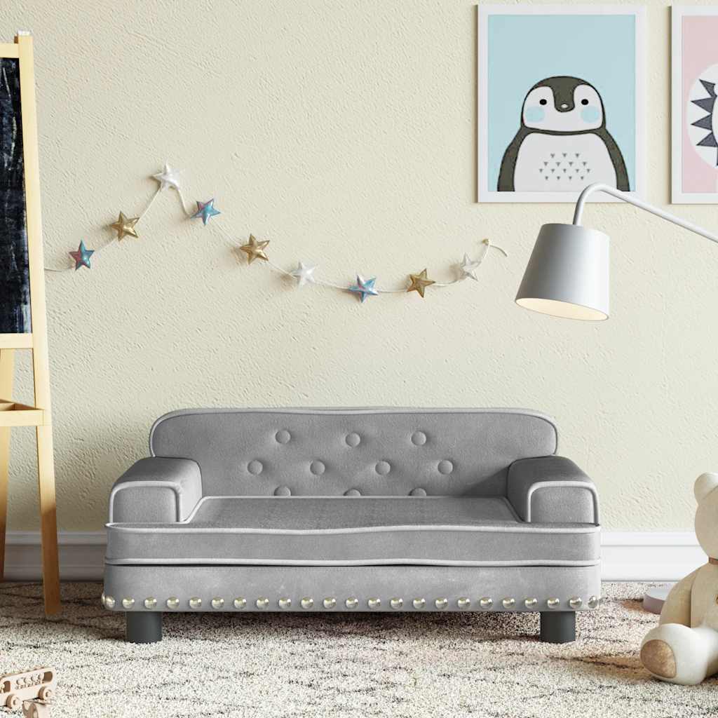 Kindersofa Hellgrau Samt 70x45x30 cm