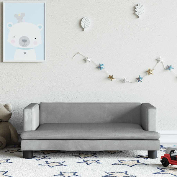 Kindersofa Hellgrau Samt 80 cm