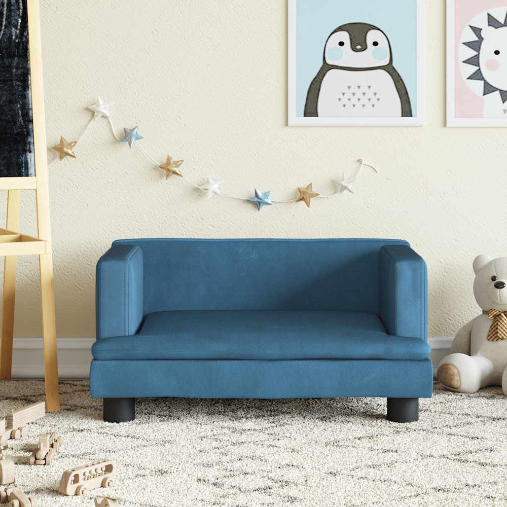 Blaues Kindersofa Samt 60x40x30 cm