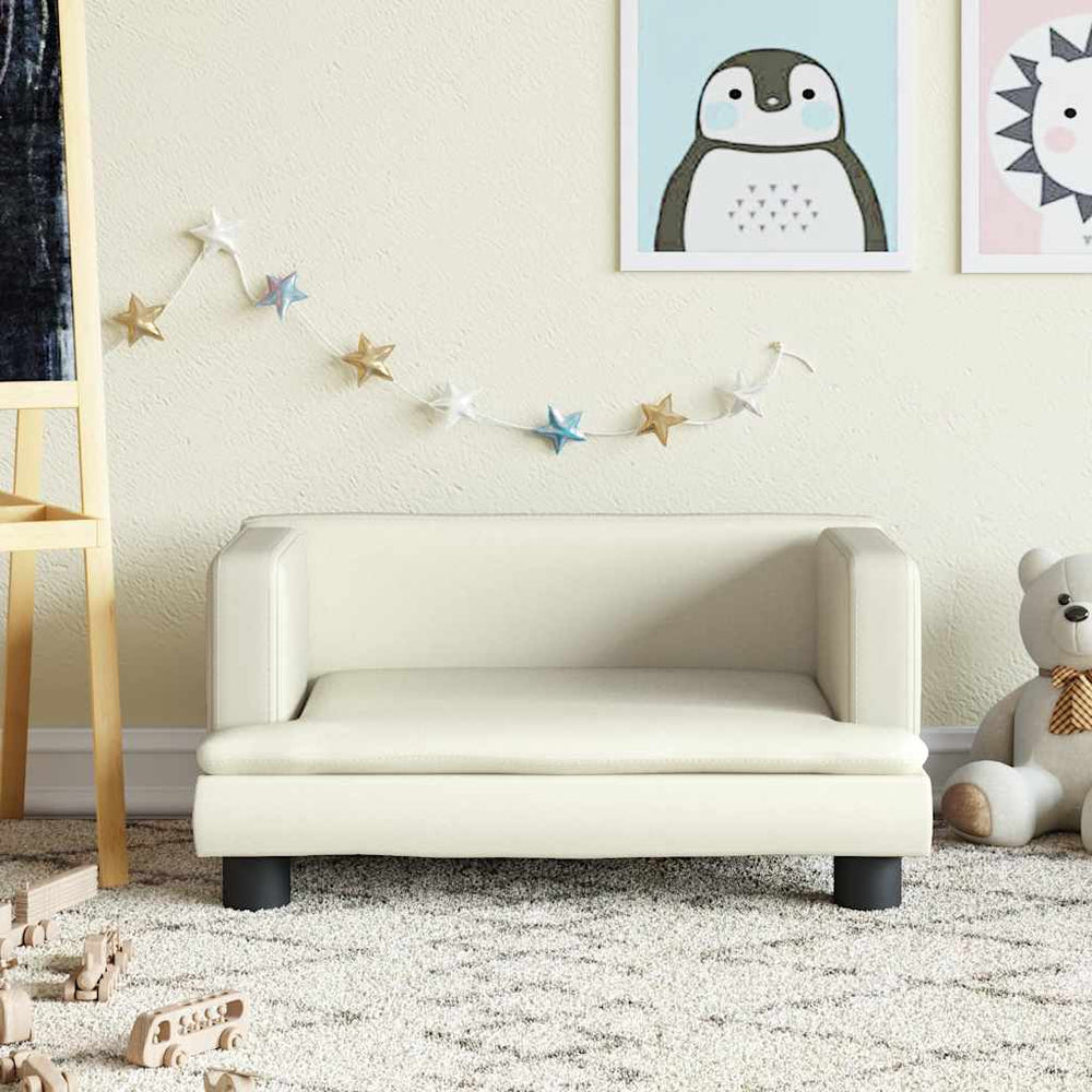 Kindersofa Creme Kunstleder 60x40x30 cm