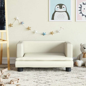 Kindersofa Creme Kunstleder 60x40x30 cm