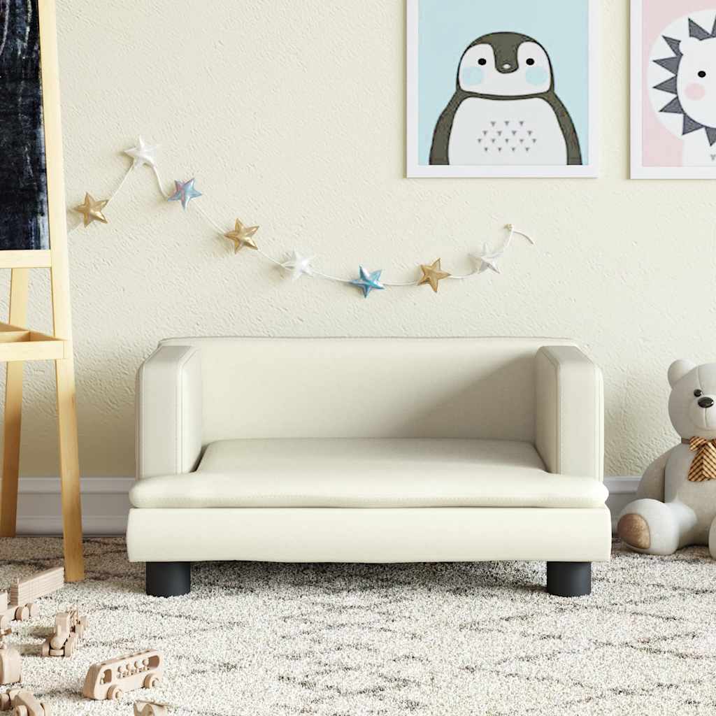 Kindersofa Creme Kunstleder 60x40x30 cm