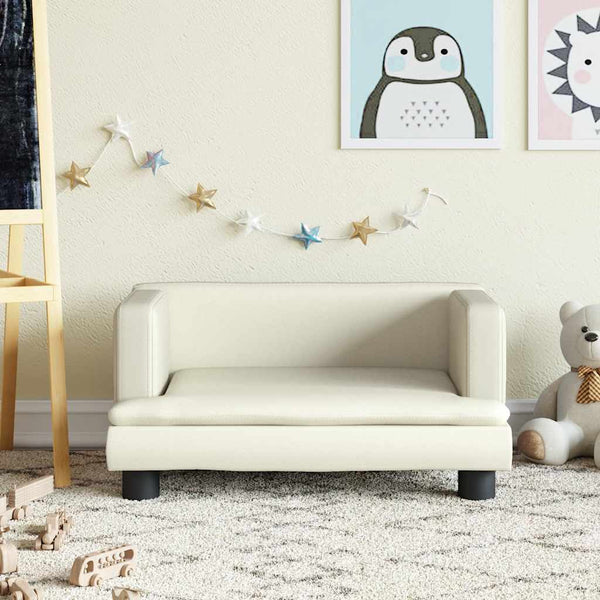 Kindersofa Creme Kunstleder 60x40x30 cm