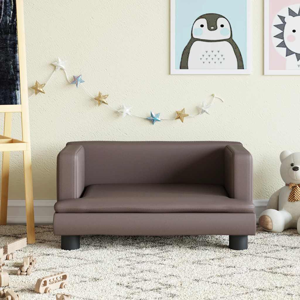 Kinder Sofa Braun Kunstleder 60x40x30cm