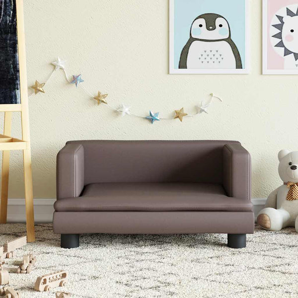 Kinder Sofa Braun Kunstleder 60x40x30cm