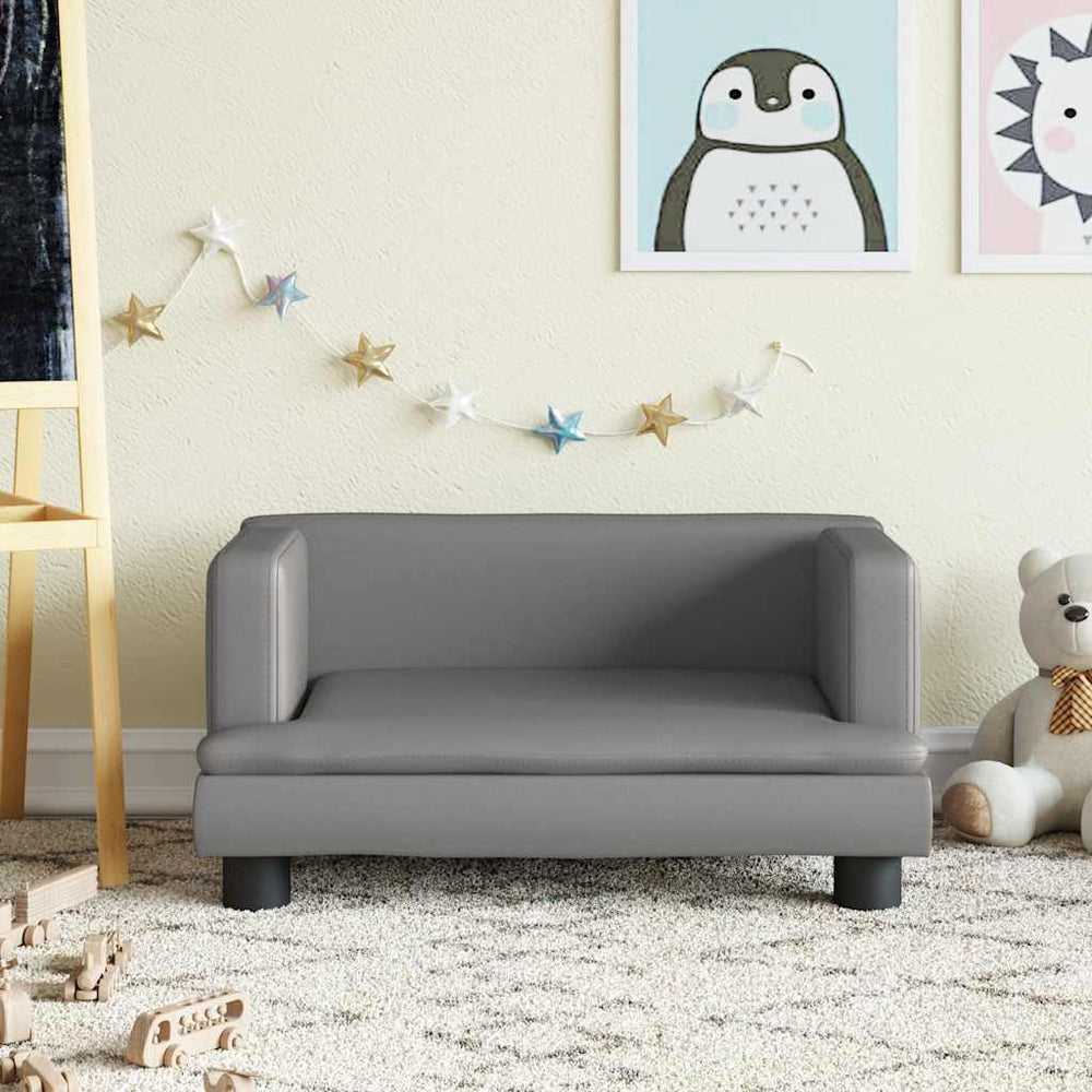 Kindersofa Grau Kunstleder 60x40x30 cm
