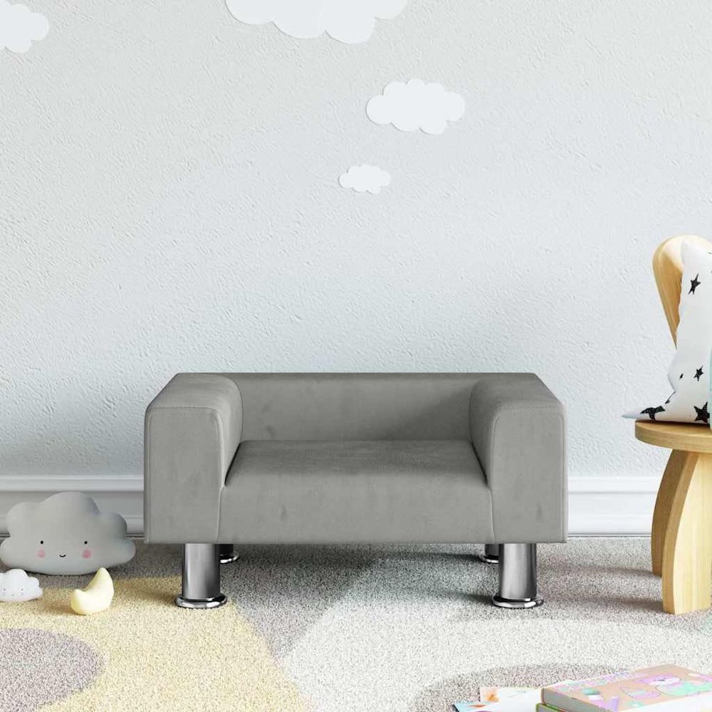 Kindersofa Hellgrau Samt