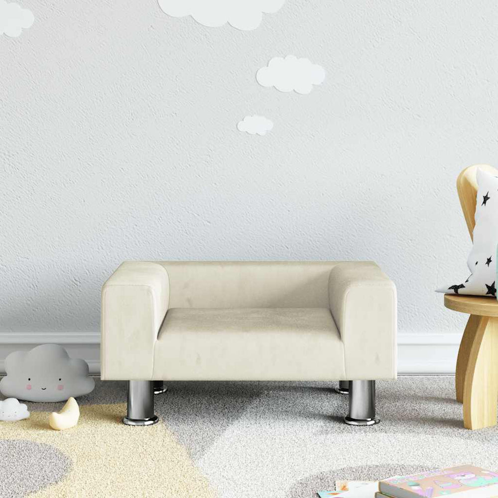 Kinder Sofa Creme Samt 50x40x26,5 cm