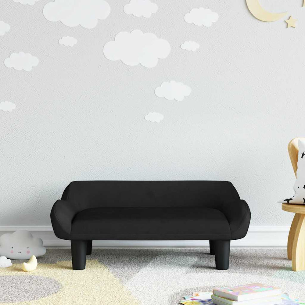 Kindersofa Schwarz Samt 70x40x24 cm