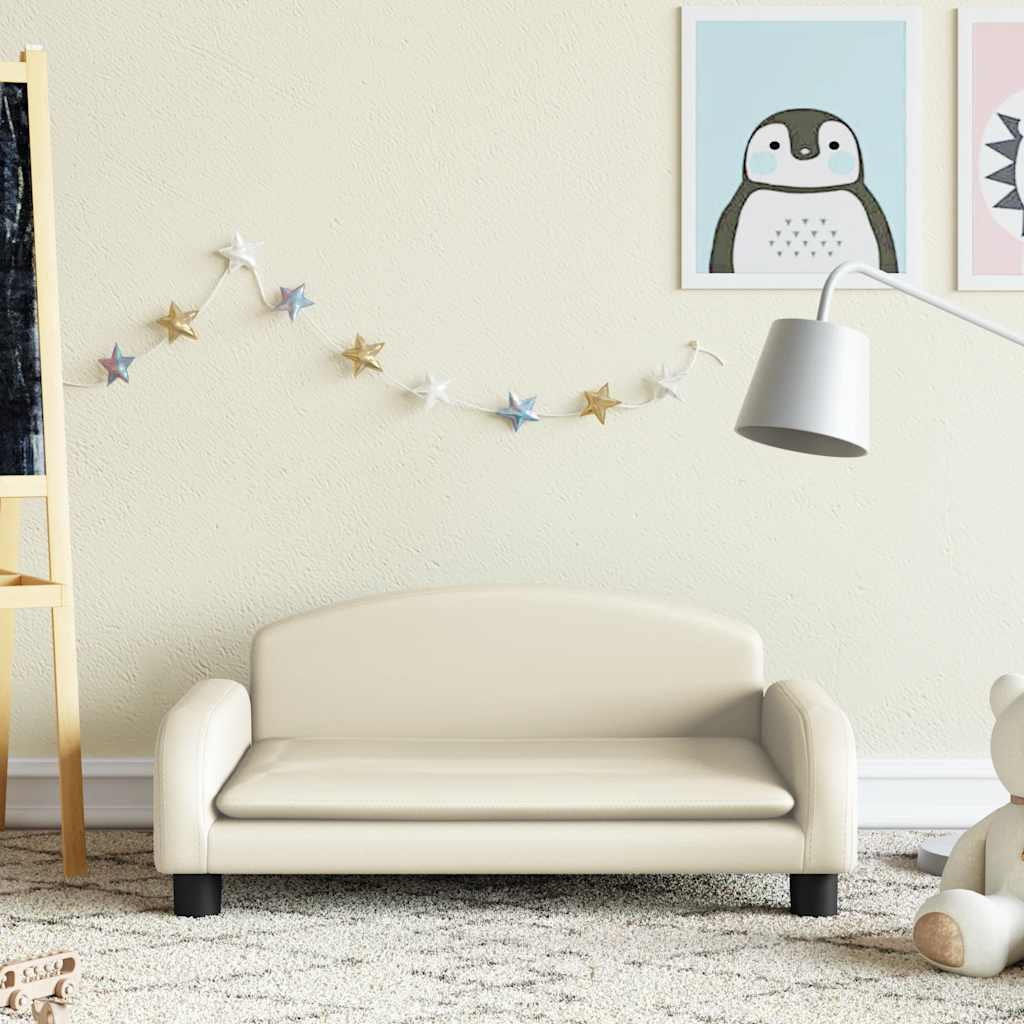 Kindersofa Creme Kunstleder 70x45x30 cm