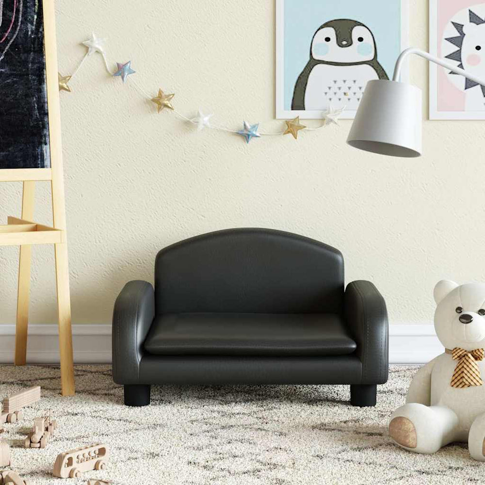 Kindersofa Schwarz Kunstleder 50x40x30 cm