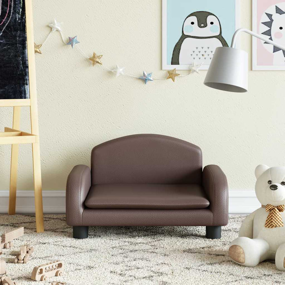 Kindersofa Braun Kunstleder 50x40x30cm