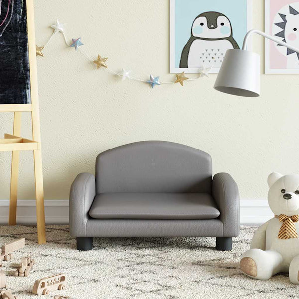 Kindersofa Grau Kunstleder 50x40x30 cm