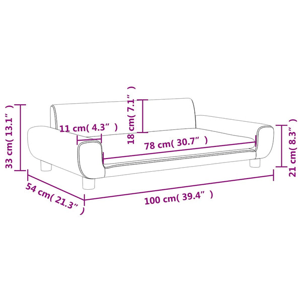 Kindersofa Hellgrau Samt 100 cm