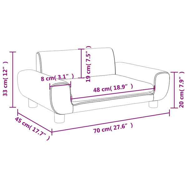 Kindersofa Hellgrau Samt 70x45x33 cm