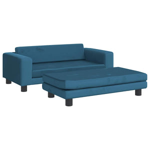 Blaues Kindersofa mit Hocker, Samt