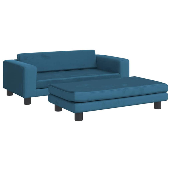 Blaues Kindersofa mit Hocker, Samt