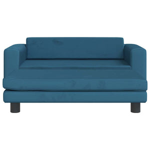 Blaues Kindersofa mit Hocker, Samt