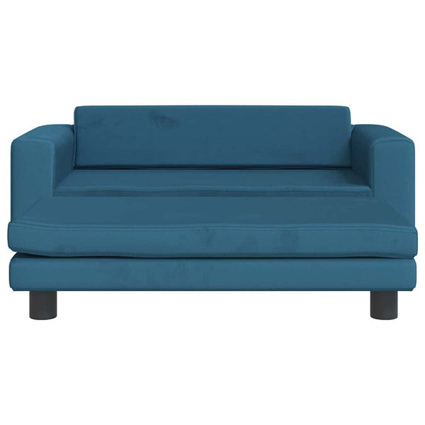 Blaues Kindersofa mit Hocker, Samt