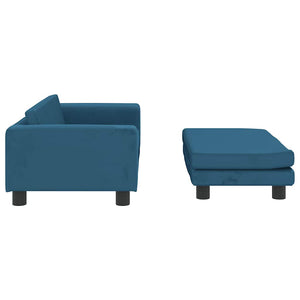 Blaues Kindersofa mit Hocker, Samt