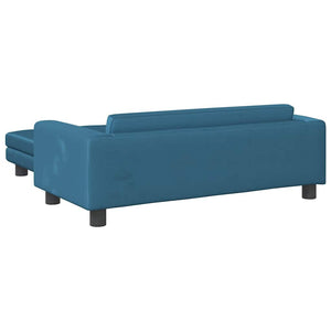 Blaues Kindersofa mit Hocker, Samt