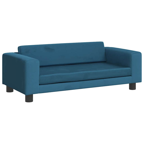 Blaues Kindersofa mit Hocker, Samt