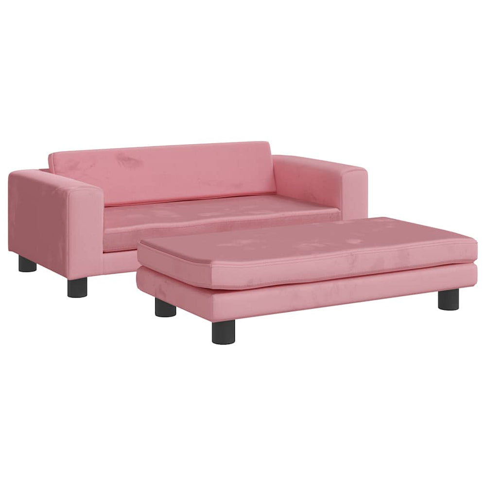 Kindersofa mit Hocker Rosa Samt 100cm