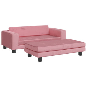 Kindersofa mit Hocker Rosa Samt 100cm